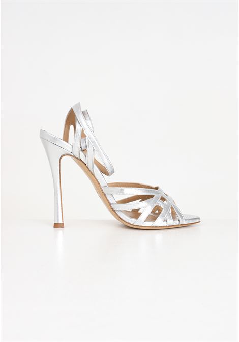 Silver leather sandals with weaving on the front WO MILANO | Party Shoes | 371.