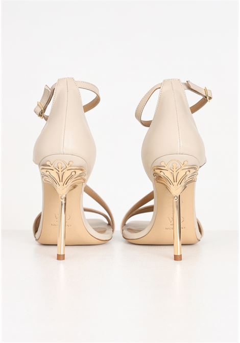 Sandali beige da donna con intreccio sul davanti e decorazione sul tacco WO MILANO | Party Shoes | 550.