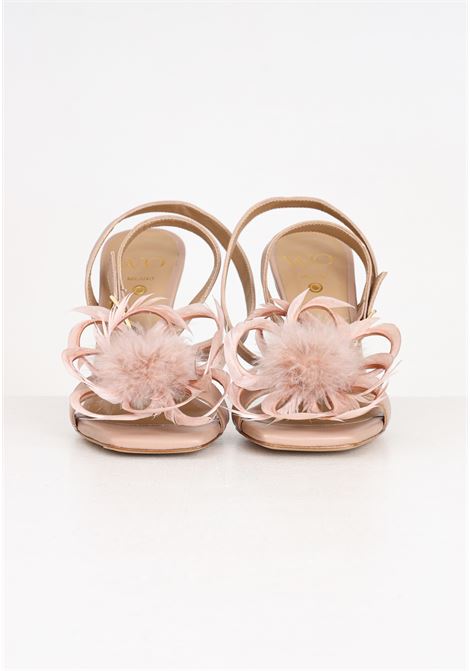 Sandali da donna rosa in pelle nappata con fiore ornamentale WO MILANO | Party Shoes | 584.