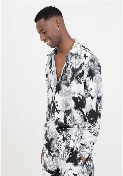Black and white men's shirt with tropical print YES LONDON | Shirt | XCM71541