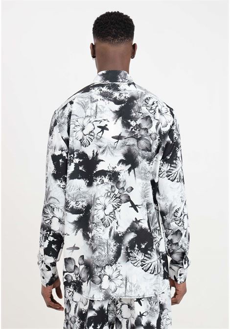 Black and white men's shirt with tropical print YES LONDON | XCM71541