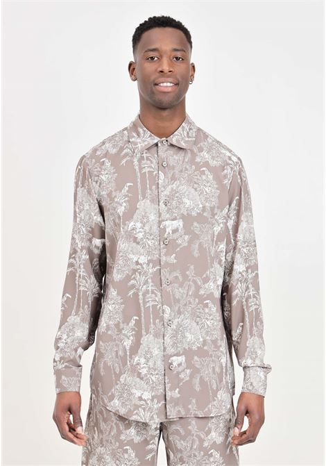 Beige and white men's shirt with tropical print YES LONDON | XCM71542