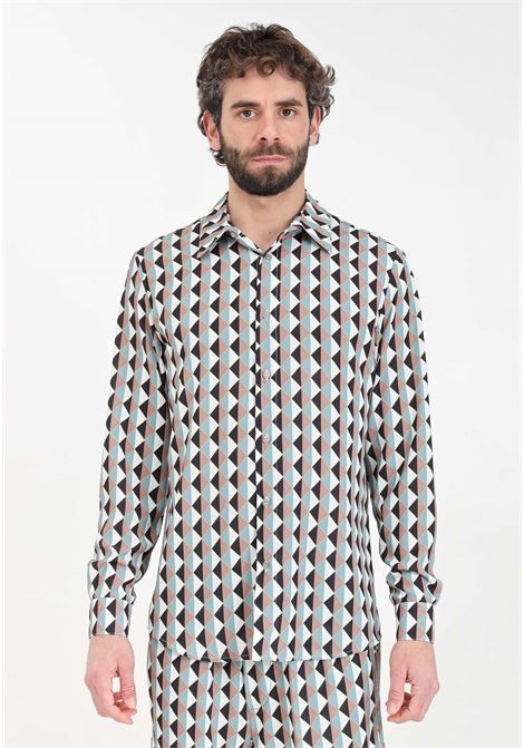 Brown white black green men's shirt with triangle print YES LONDON | Shirt | XCM71545