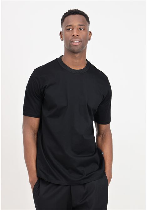T-shirt da uomo nera con elastico ricamato sul colletto YES LONDON | XM4106NERO-NERO
