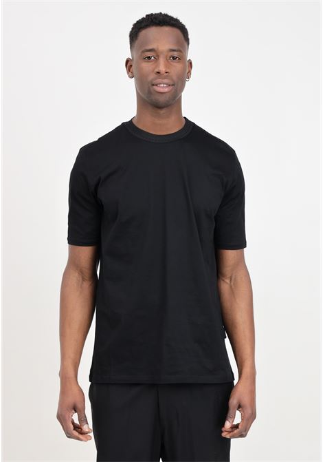 T-shirt da uomo nera con elastico ricamato sul colletto YES LONDON | T-shirt | XM4106NERO-NERO