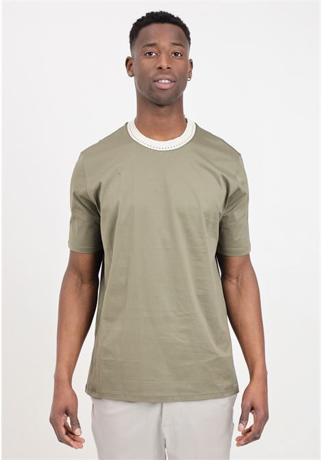 Green men's t-shirt with beige embroidered elastic YES LONDON | T-shirt | XM4106VERDE-BEIGE
