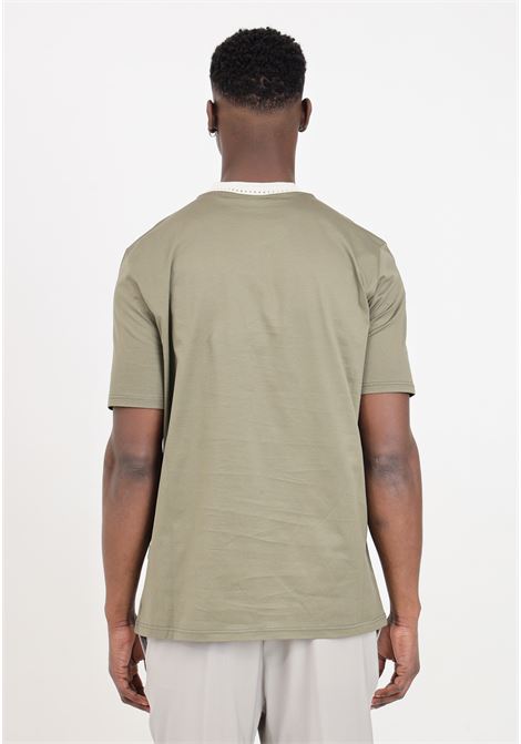 T-shirt da uomo verde con elastico ricamato beige YES LONDON | XM4106VERDE-BEIGE