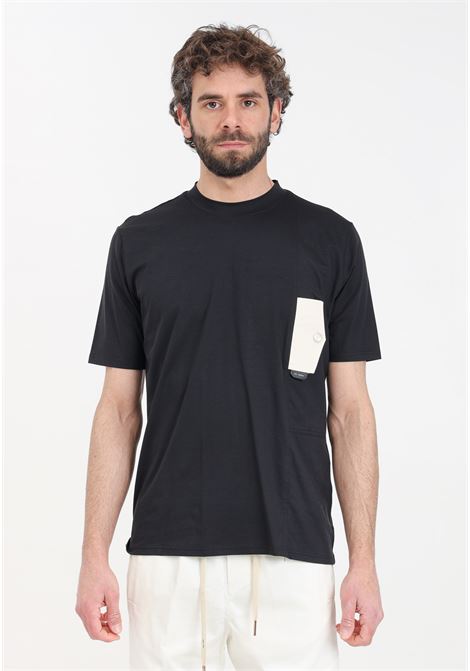 Black and cream men's t-shirt with chest pocket YES LONDON | XM4112NERO-CREMA