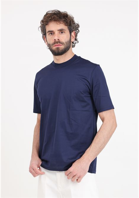 T-shirt blu da uomo filo di scozia YES LONDON | XM4119BLU