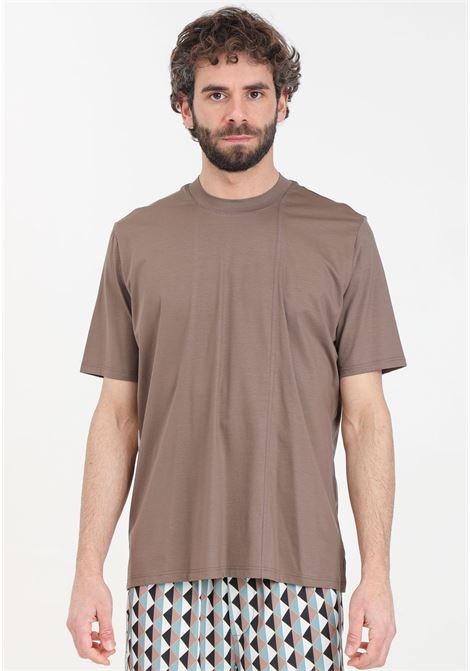 T-shirt da uomo marrone e crema con dettaglio zip YES LONDON | XM4126FANGO-CREMA