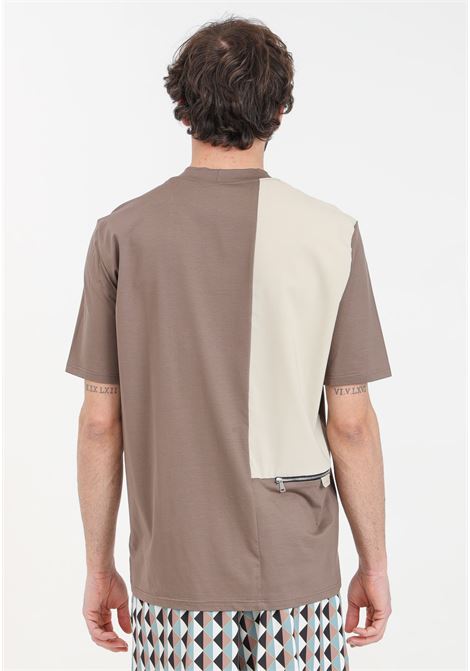 T-shirt da uomo marrone e crema con dettaglio zip YES LONDON | XM4126FANGO-CREMA