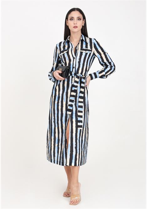 Women's midi shirt dress with pictorial stripe, black, butter blue PINKO | Dresses | 100909-A1UKDZE